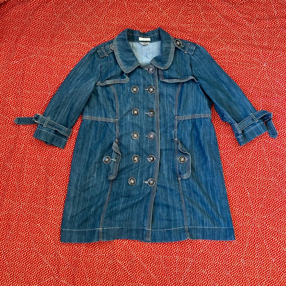 Christopher Banks XL Blue Denim babydoll style  Double Breasted Pea Coat Jacket